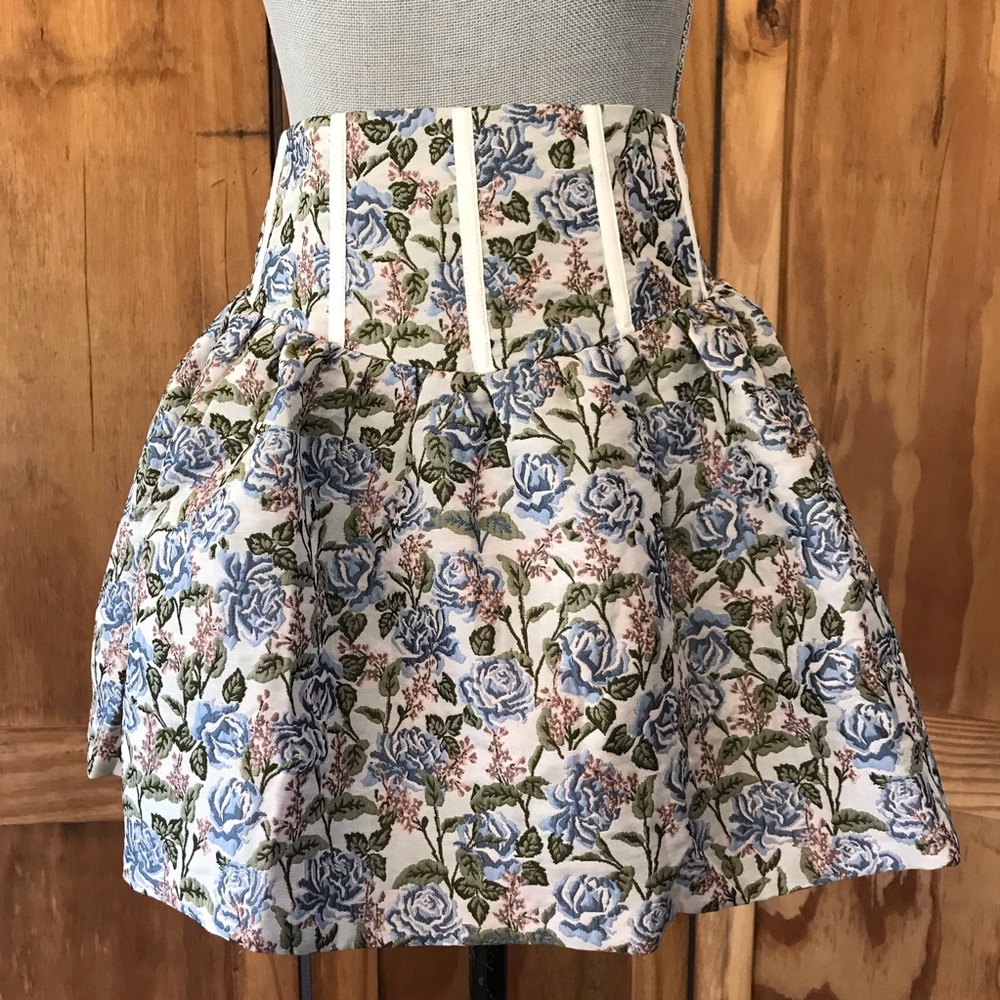 Floral Blue Rose High-Waist Mini Skirt